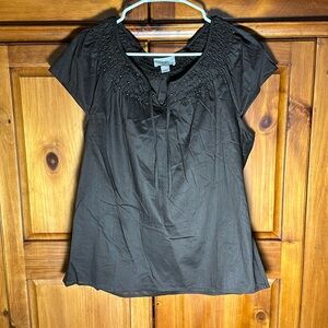Ann Taylor Loft Brown Flutter Short Sleeve Blouse With Beading